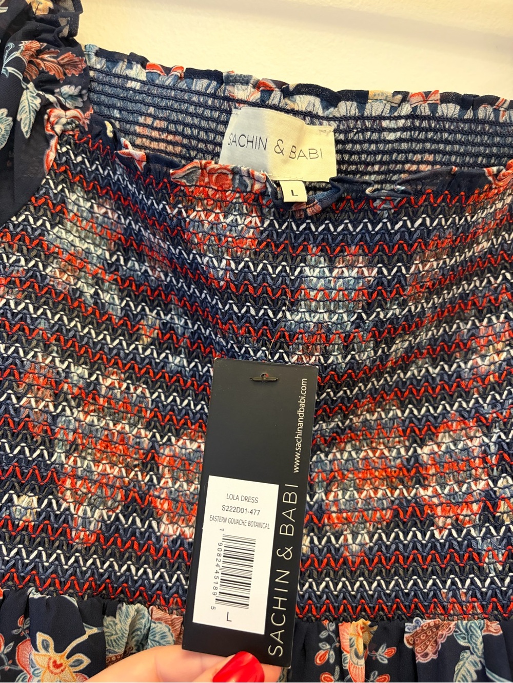Sachin + Babi NWT Navy Floral Smocked Mini Dress Size Large L Lightweight Flowy - Picture 6 of 10
